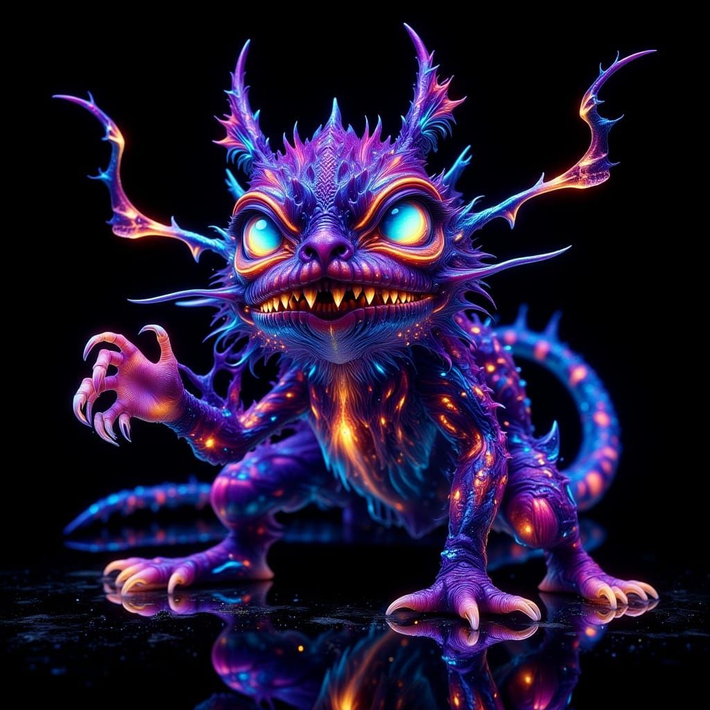Cyberpunk Bioluminescent Chupacabra in Neon Black Light
