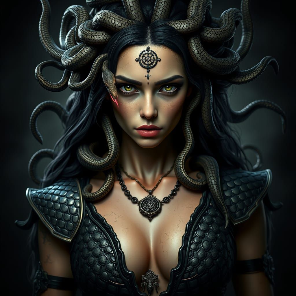 Medusa with Snakes in Hair, Photorealistic Fantasy Art