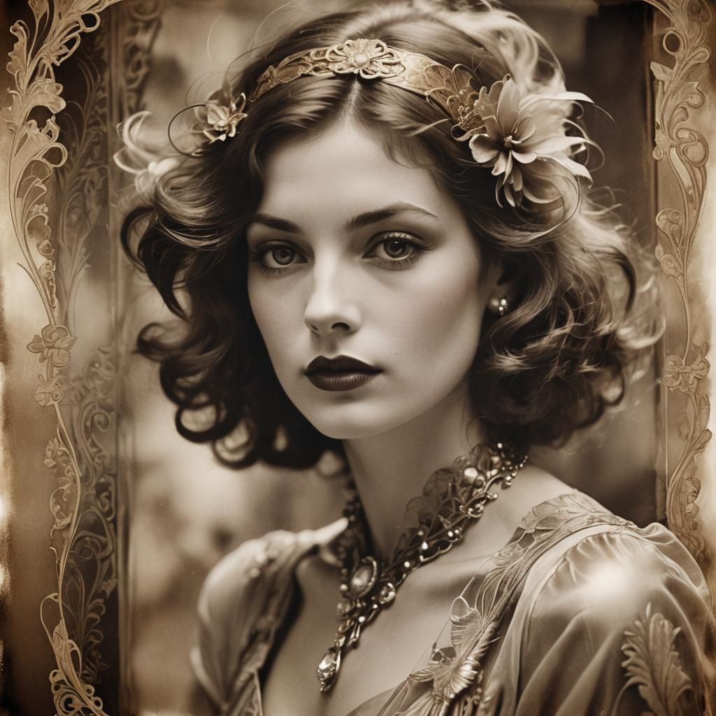 Art Nouveau Woman Portrait in Sepia Photography