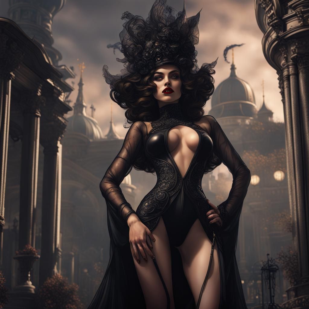 Statuesque Beauty in Sheer Black Outfit