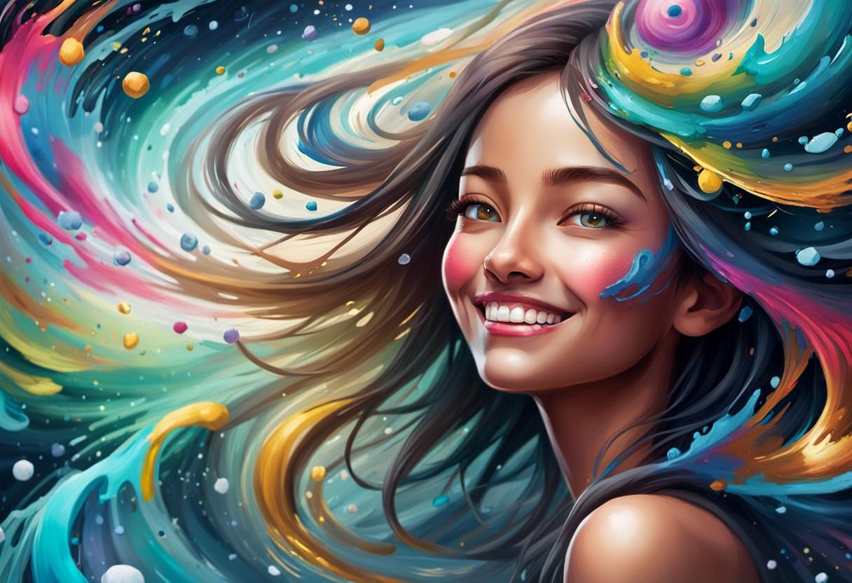 Smiling Face in Vibrant Splash Art Style