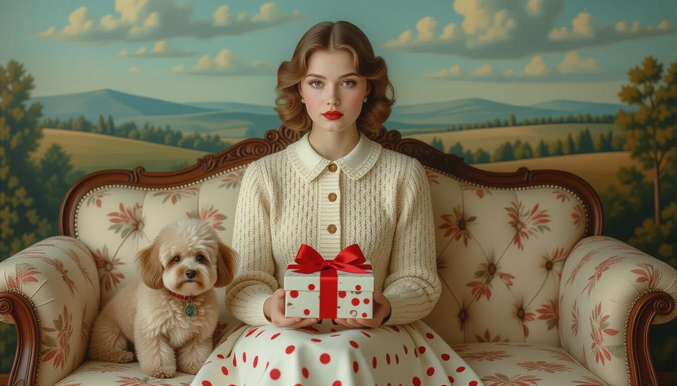 Dreamlike Interior Scene with Woman and Dog