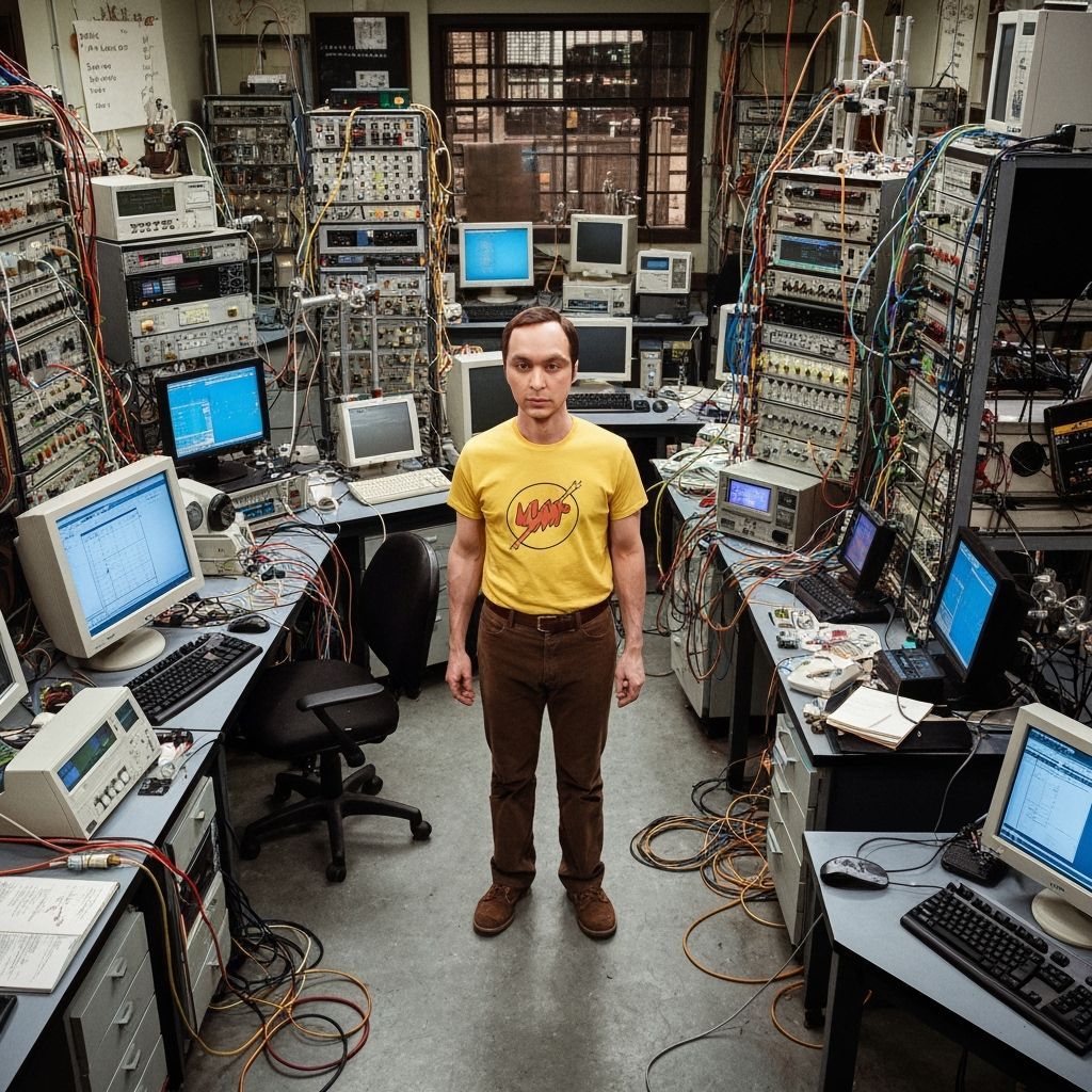 Sheldon Cooper in Physics Lab, Cartoon Style