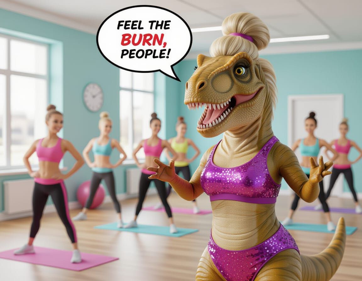 Glamorous T-Rex Teaches Aerobics Class
