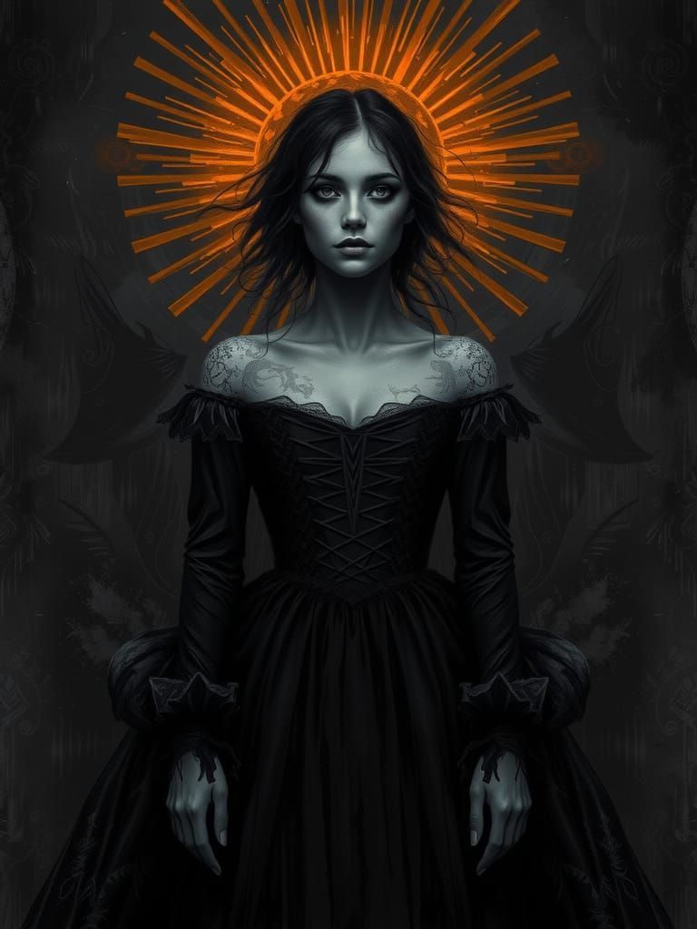 Spooky Grayscale Portrait of Woman with Ethereal Halo