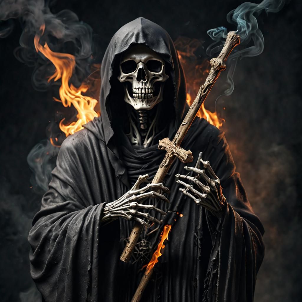 Fiery Grim Reaper with Cross and Joint