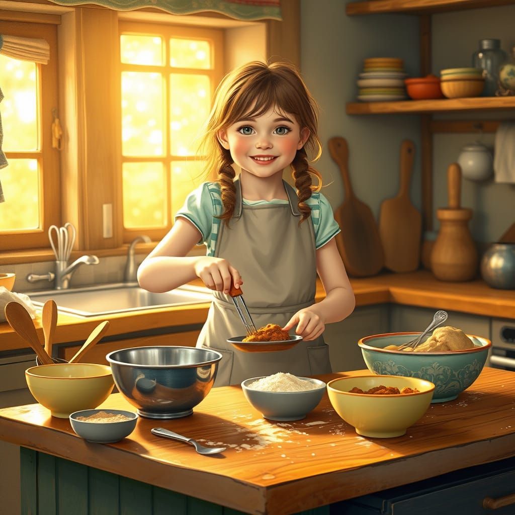 Young Girl Baking in a Cozy Kitchen