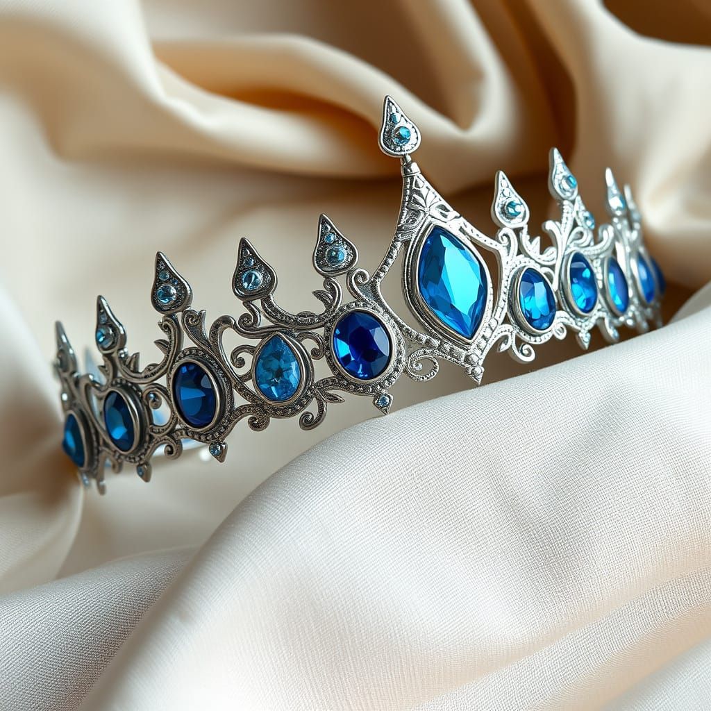 Ethereal Elven Diadem with Glittering Blue Gemstones