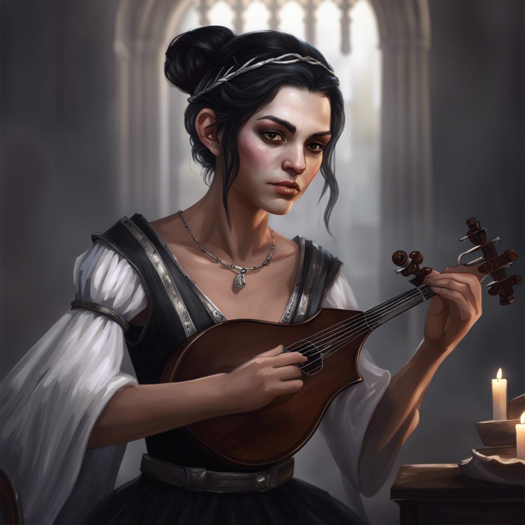 Fantasy Half-Elf Bard Portrait in Art Nouveau Style