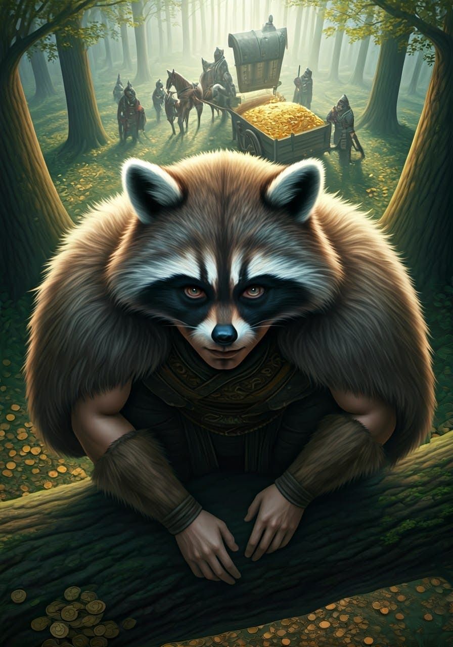 Ear Hooded Warrior Thief in Forest, Digital Illustration