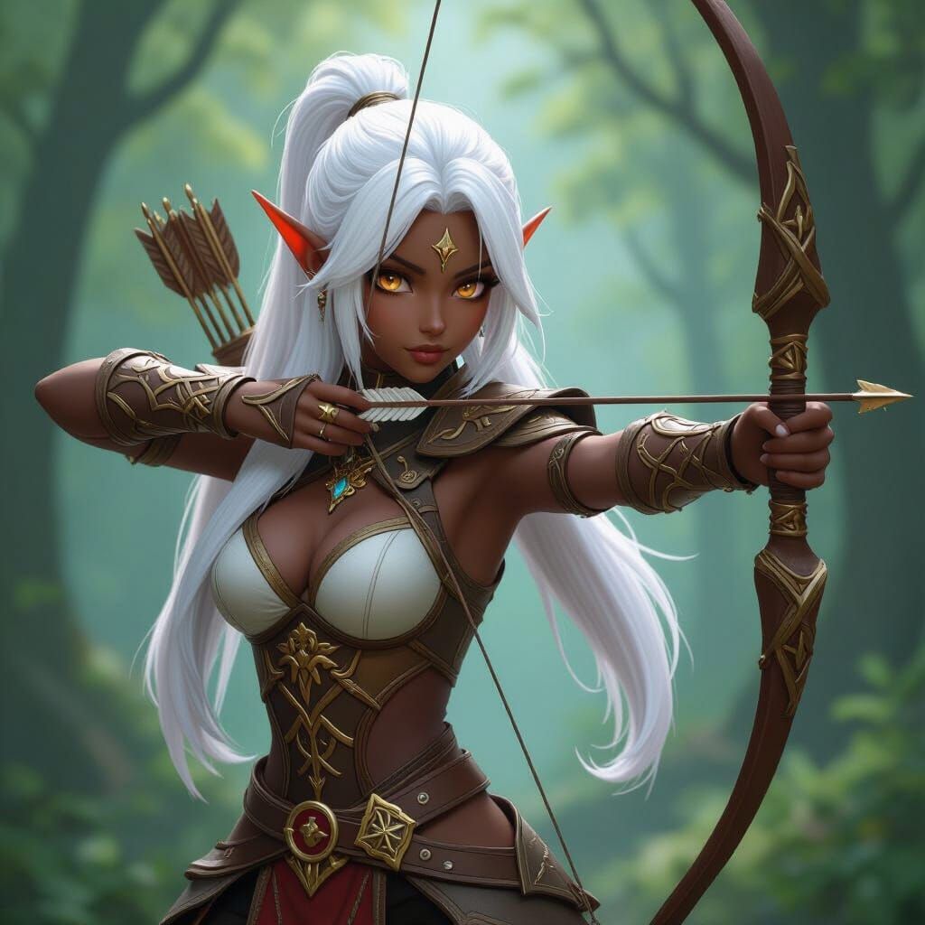 Dark Elf Archer in 3D Anime Style