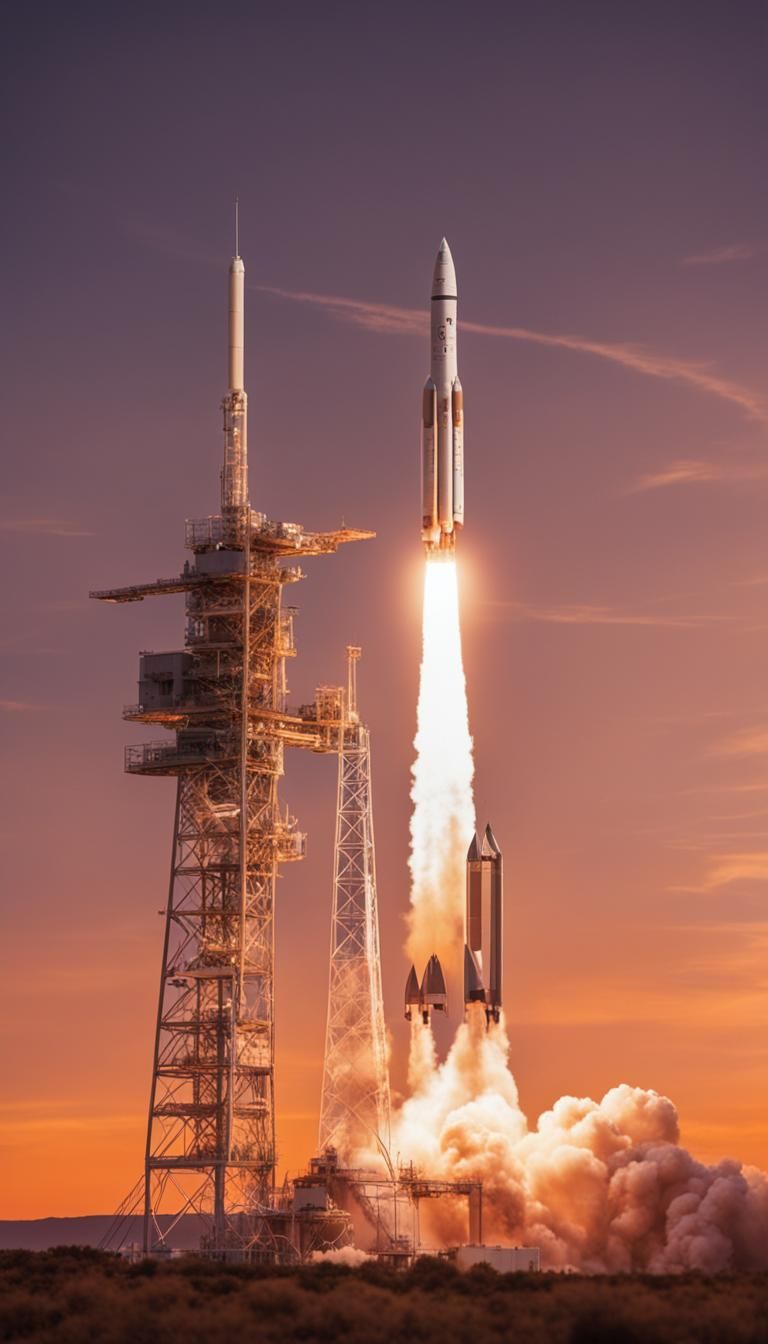 Spectacular Rocket Launch to Mars at Sunset