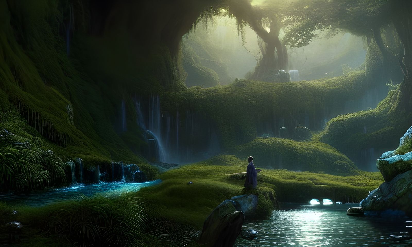 Pandora Landscape with Stream in Hyper-Realistic Style