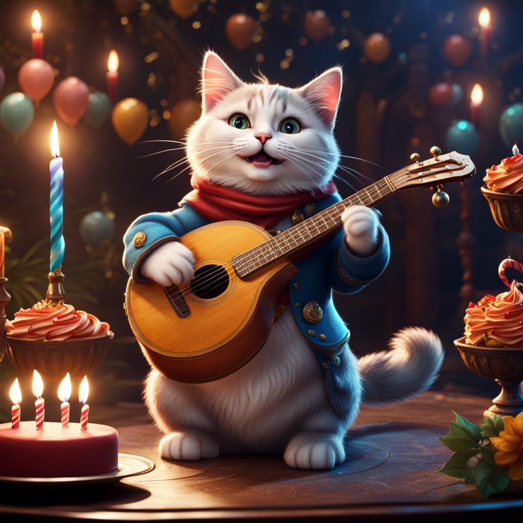 Cat Bard Sings Happy Birthday: Fantasy Concept Art