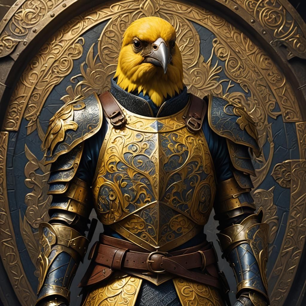 Armored Canary Bird in Medieval Fantasy Style
