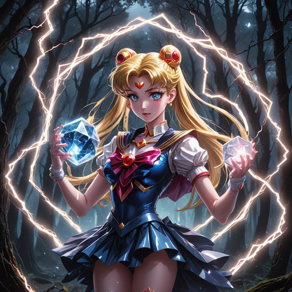 Sailor Moon Summons Lightning in Digital Art