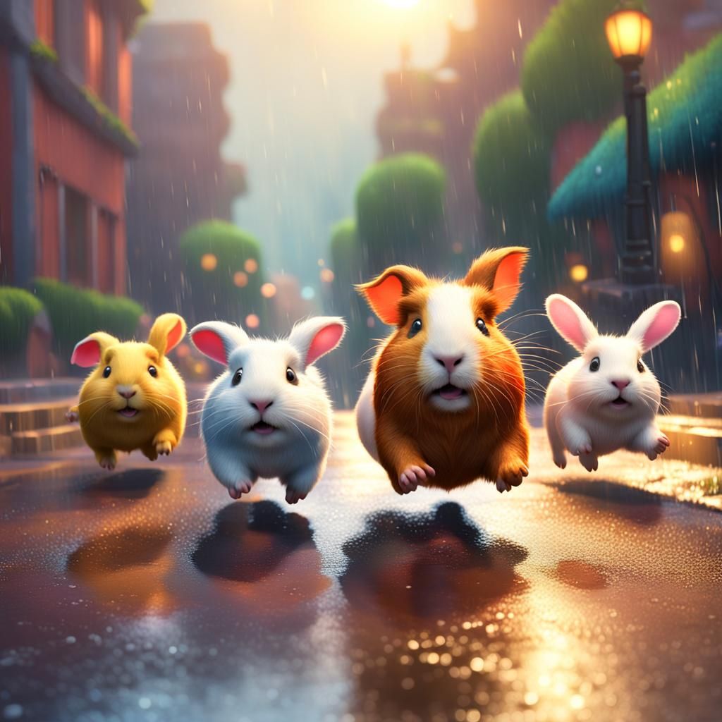 Guinea Pig and Bunny Friends in Pixar Style