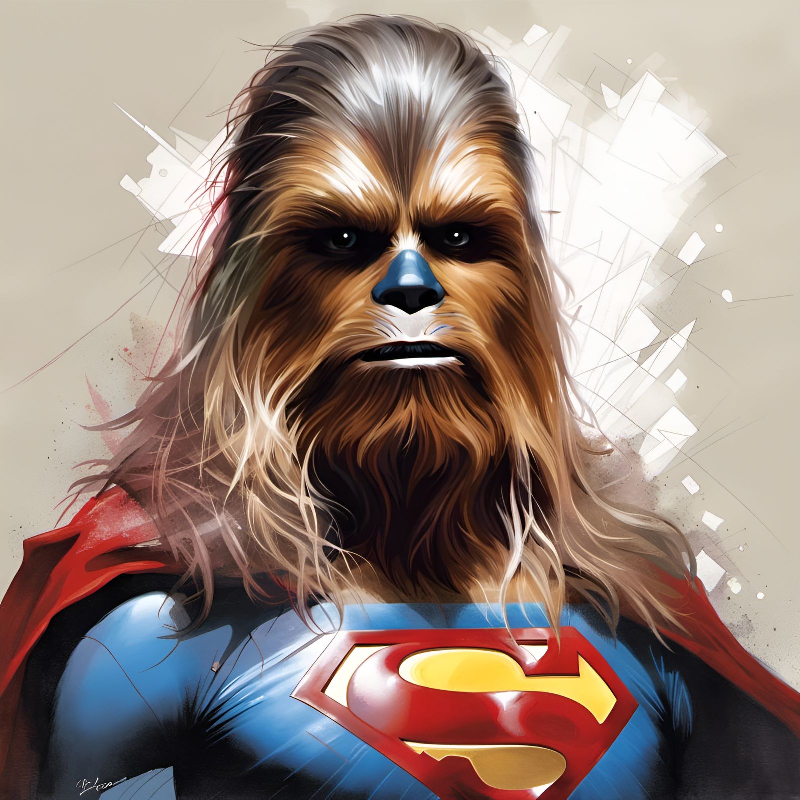 Chewbacca as Superman: Hyperrealistic Portrait