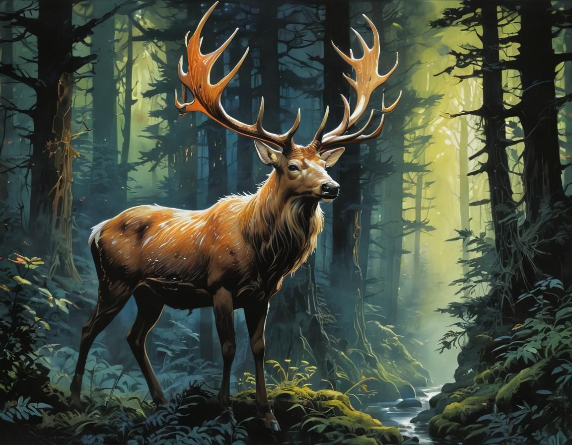 Glowing Stag Patronus Illuminates Forbidden Forest