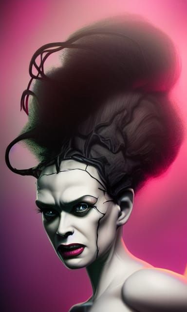 Bride of Frankenstein Portrait in Fantasy Art Style