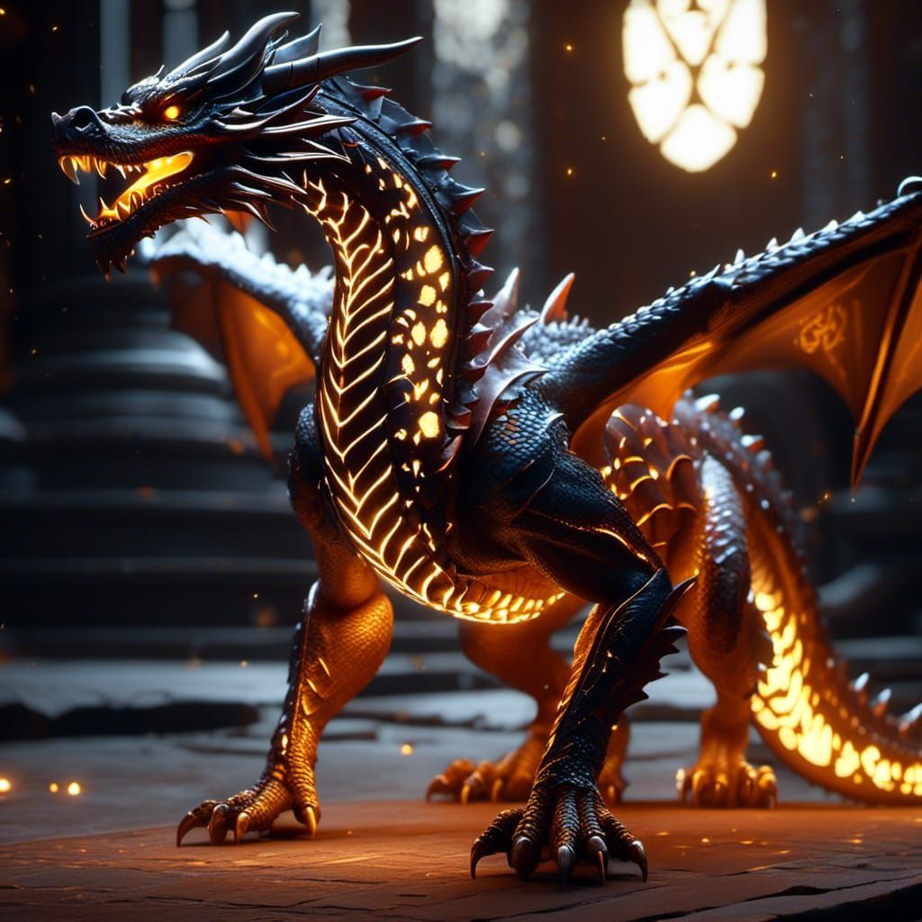 Runic Dragon with Glowing Engraved Symbols