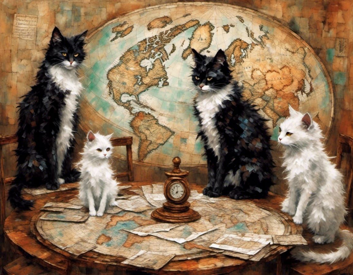 Cats Plotting World Domination as Dark Impasto Painting