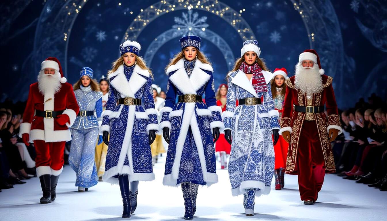 Winter Fashion Runway with Festive Characters