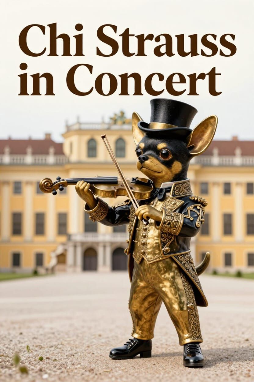 Chihuahua Musician Concert Poster in 3D Brass Style