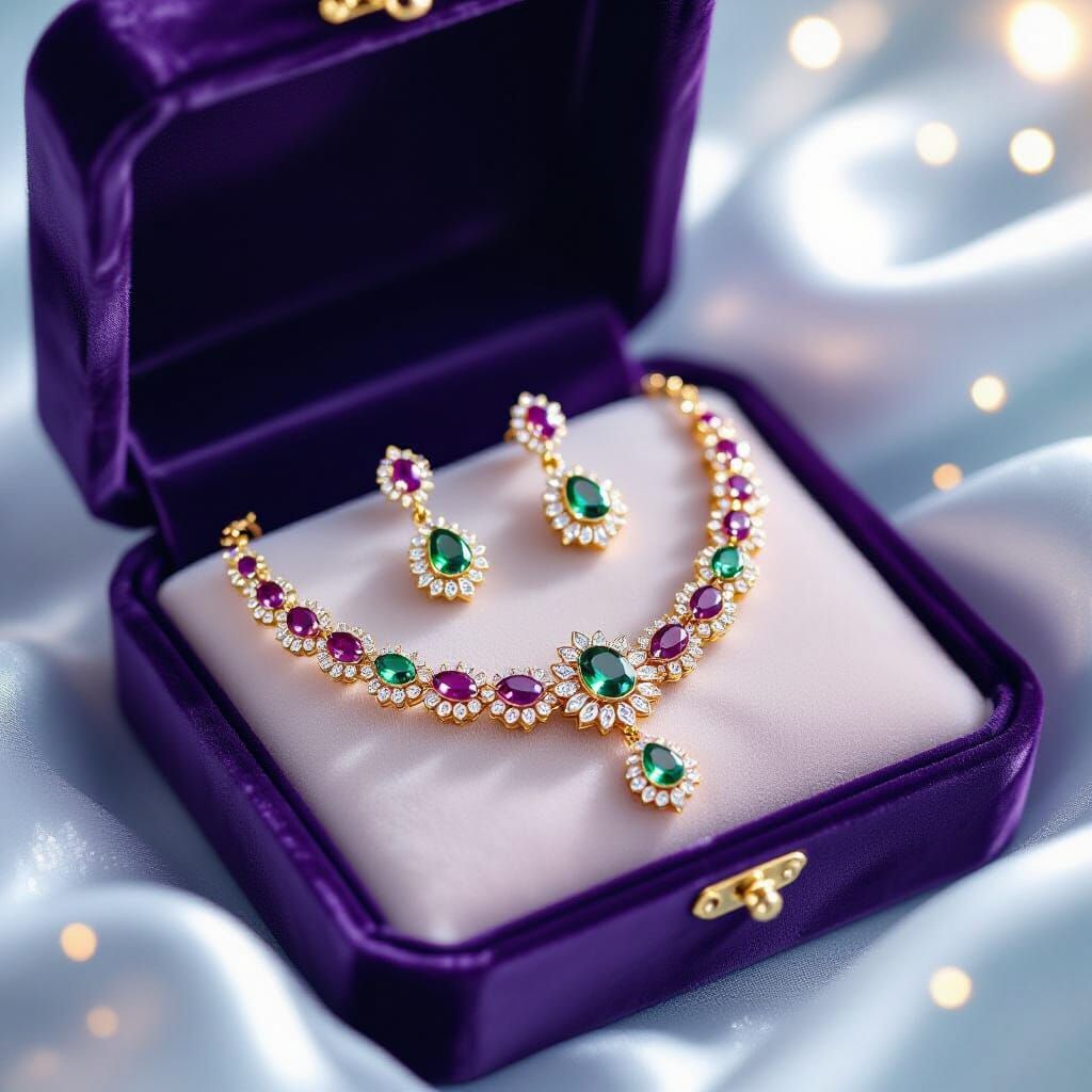 Radiant Gems in Velvet Box: Whimsical Art Style