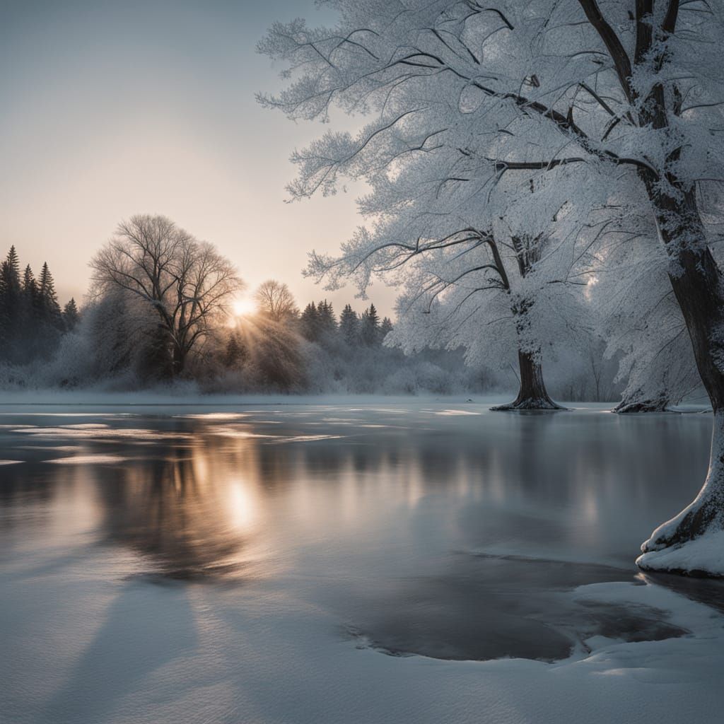 Serene Winter Wonderland in Hyperrealistic Detail