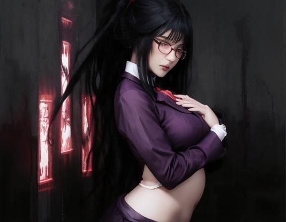 Photorealistic Portrait of a Woman in Purple Suit