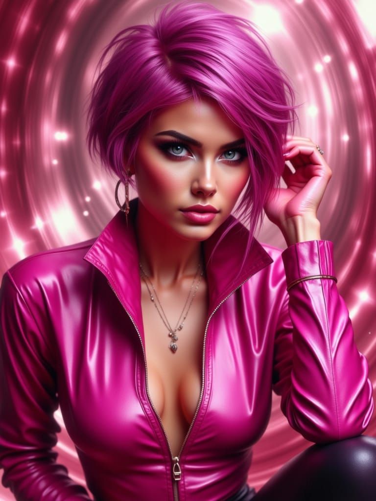 Gambit In Pink Rubber Suit, Photorealistic Portrait