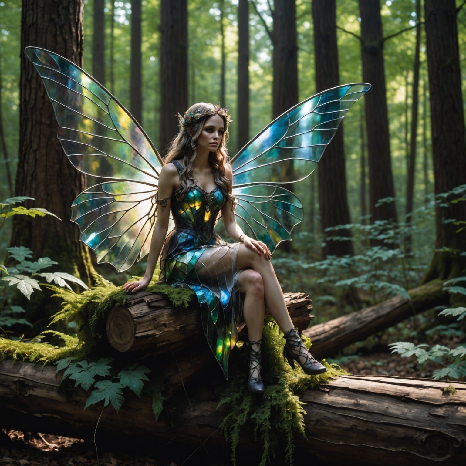 Fairy with Stained Glass Outfit in Gothic Forest