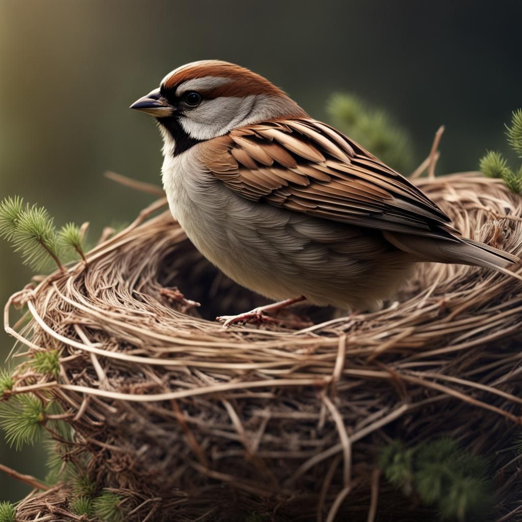 Sparrow Building Nest in Realistic 8K Resolution