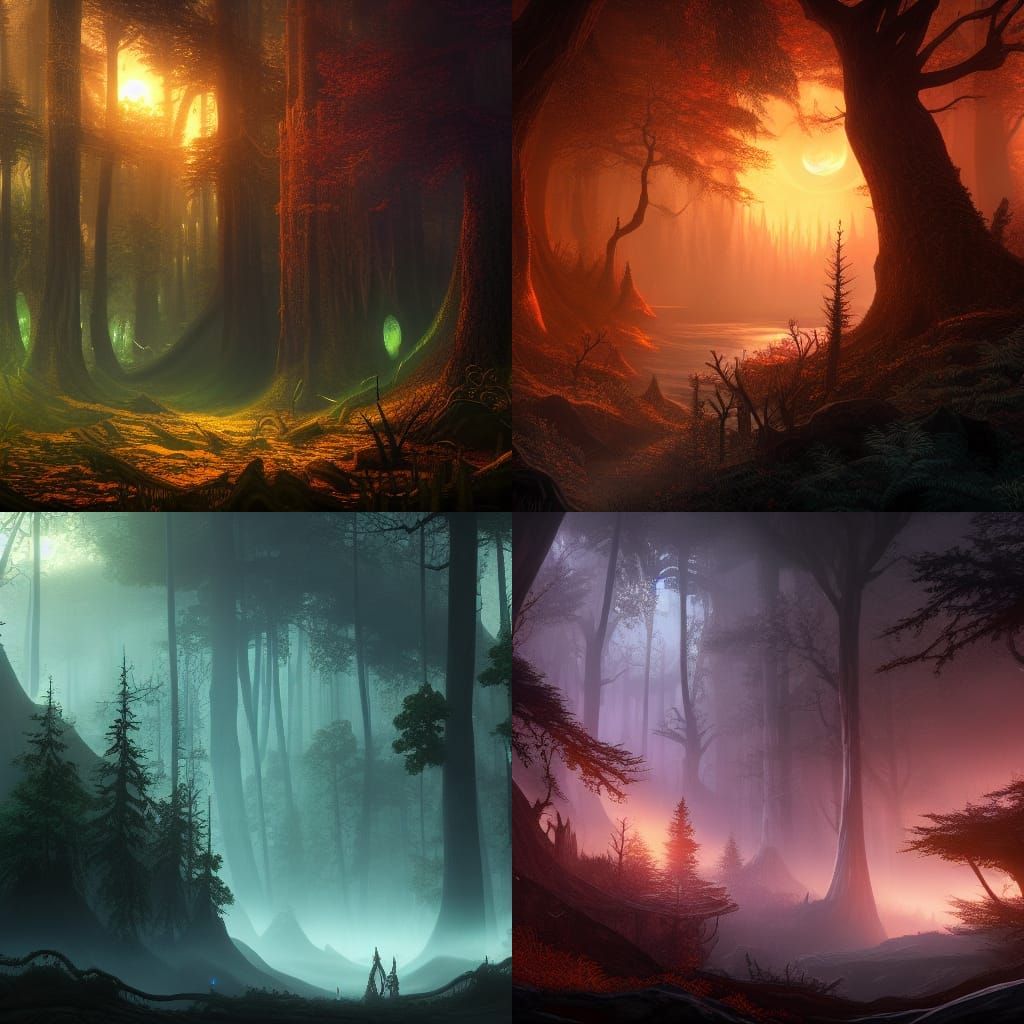 Enchanted Eternal Night Forest Matte Painting