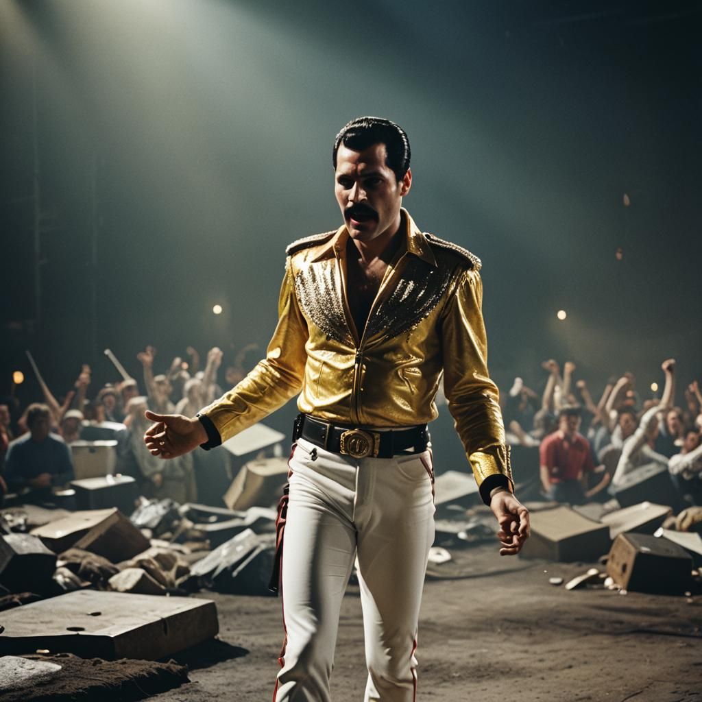 Dramatic Film Still of Freddie Mercury