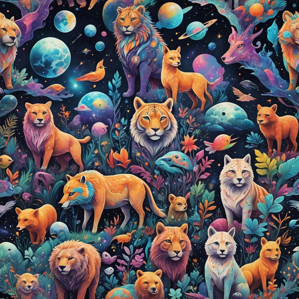 Cosmic Animal Illustration in Astral Holographic Style
