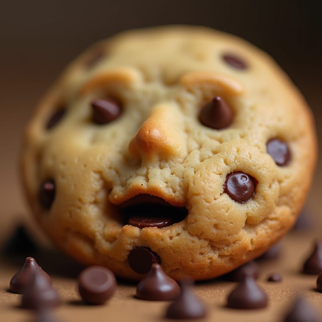 Photorealistic Chocolate Chip Cookie with Face Bite