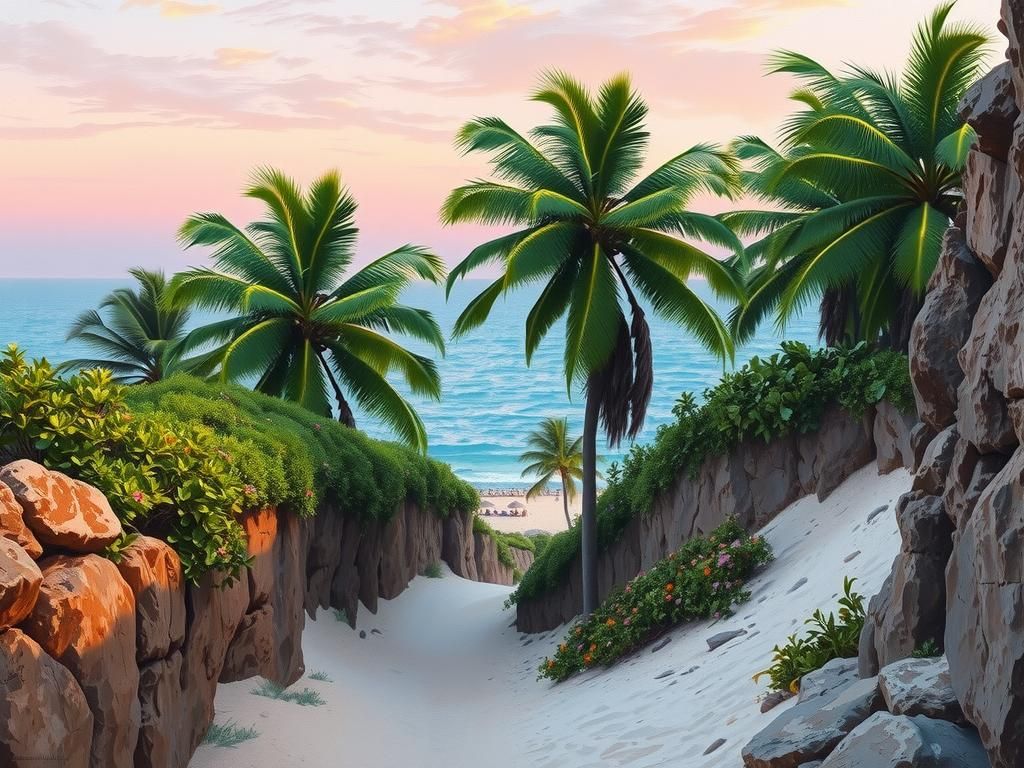 Coastal Path to Secluded Beach: Impasto Oil Painting