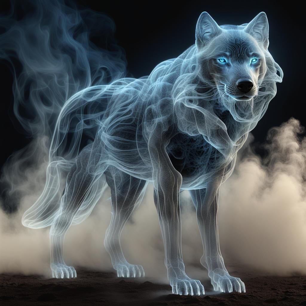 Ethereal Wolf: Holographic Smoke Projection in Dreamscape