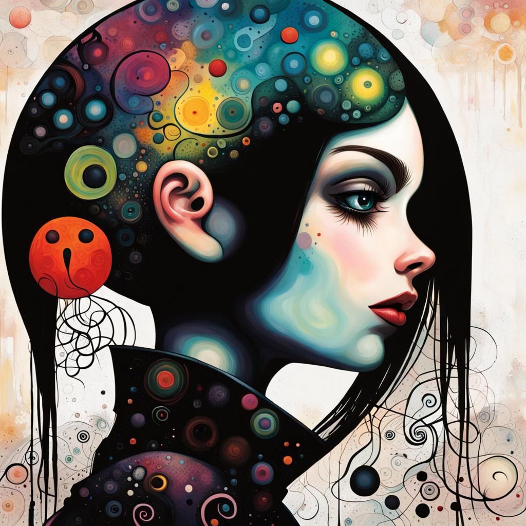 Goth Punk Girl in Dreamscape, Mixed Media Art