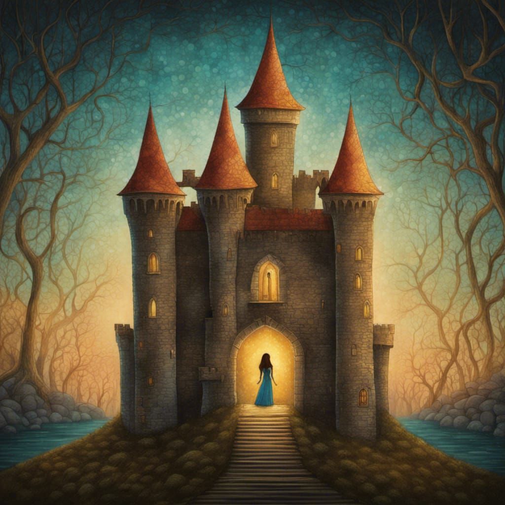 Medieval Princess in Castle Room: Surreal Dark Fantasy