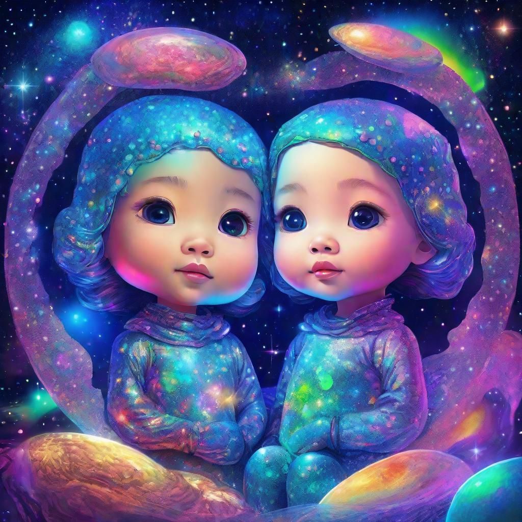 Two chibi peas in a shimmering pod