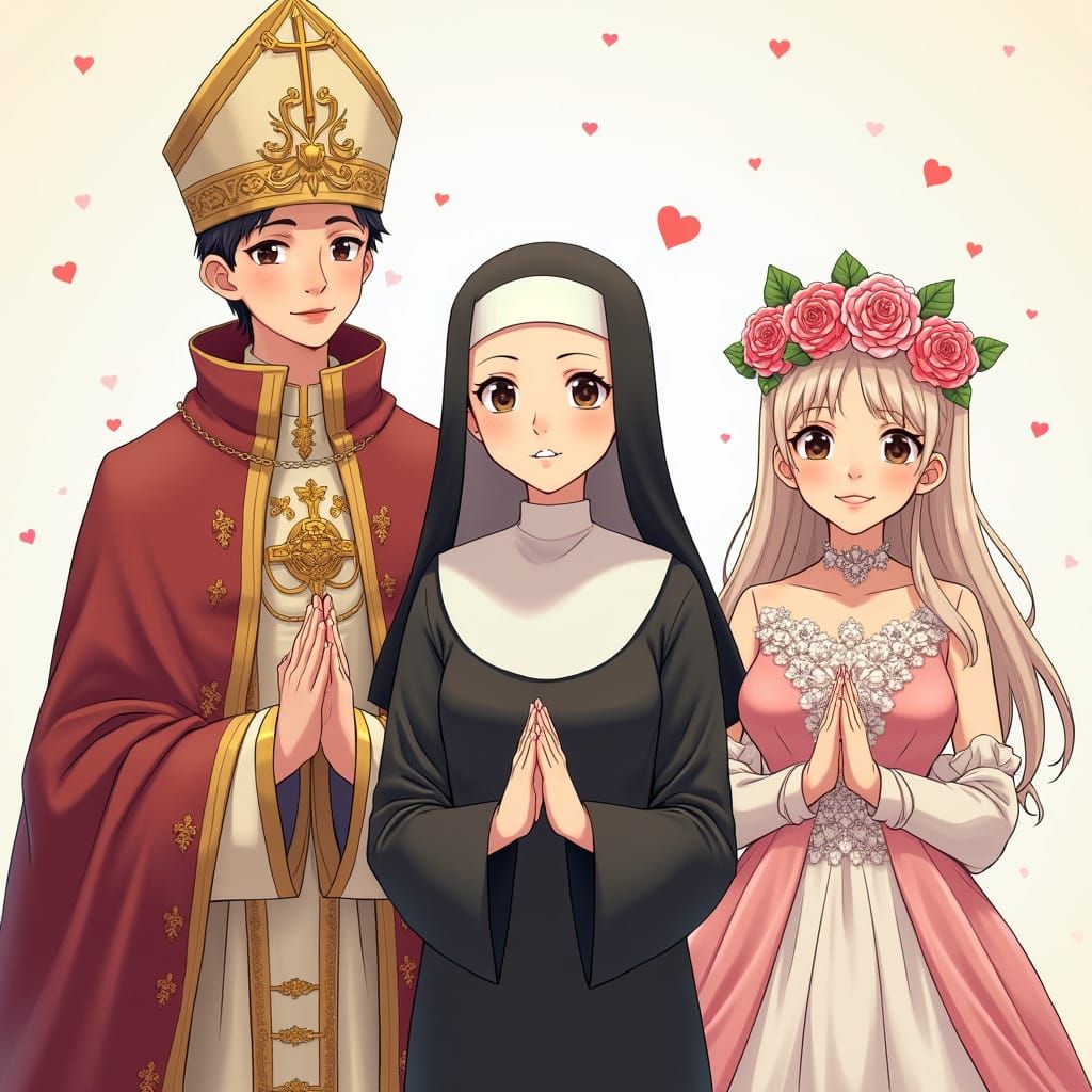 Gacha-Inspired Trio of Dignified Clergy and Regal Rose Princ...