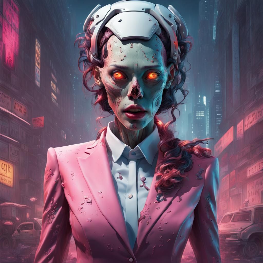 Zombie Woman in Suit: Cyberpunk Surrealism