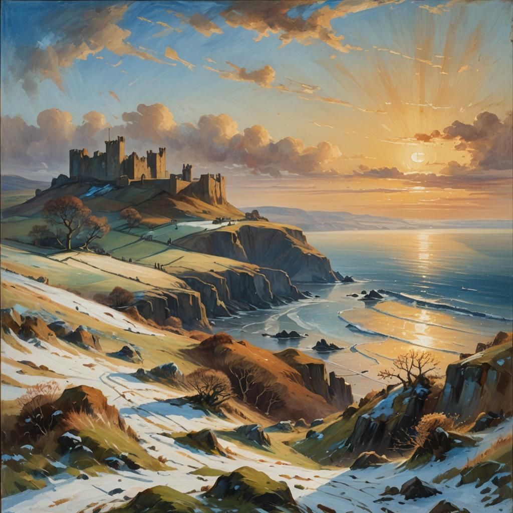 Winter Coastal Landscape Painting in Old Masters Style