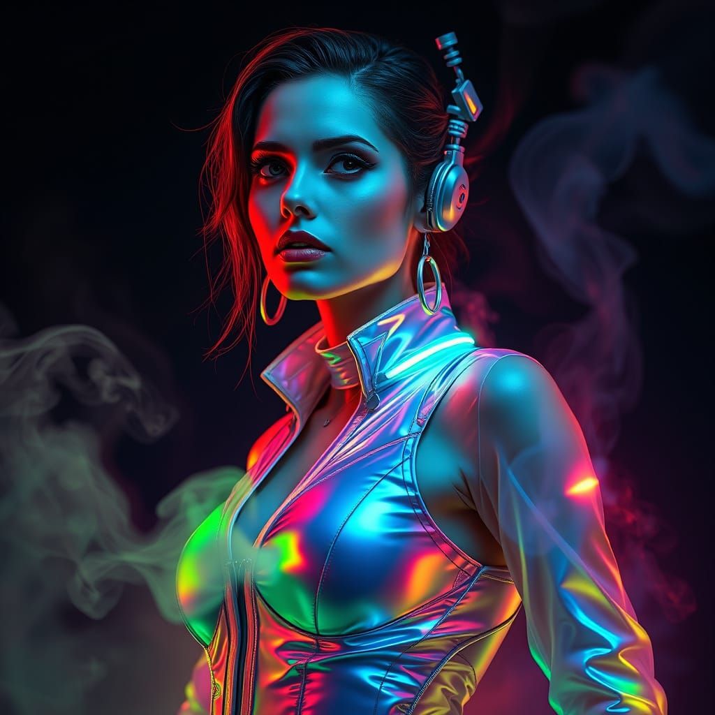 Futuristic Space Queen in Neon Jumpsuit