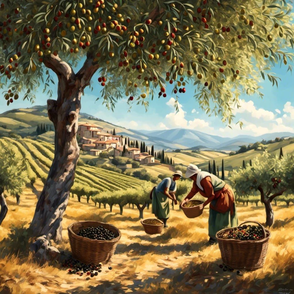 Olive Harvest in Tuscany: Matte Painting