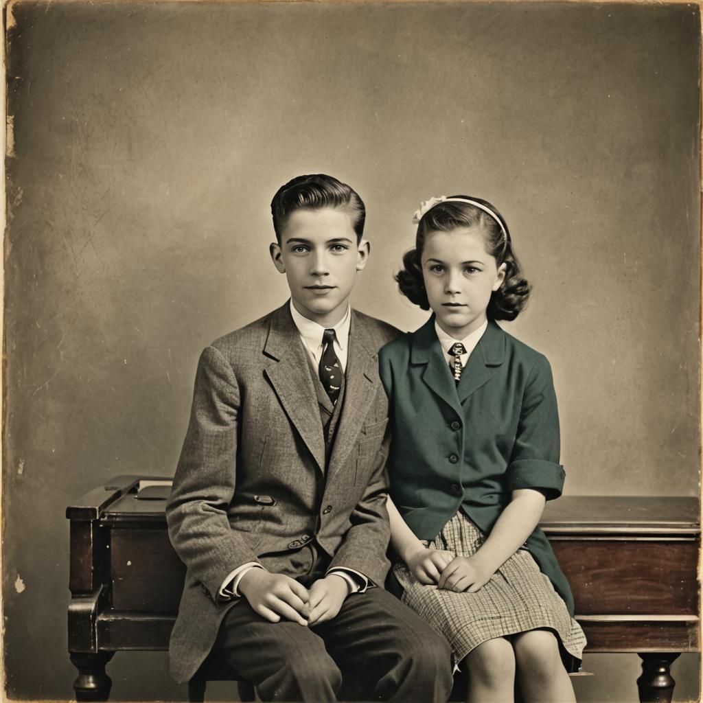 Brother and Sister Posing in 1950s Abstract Style
