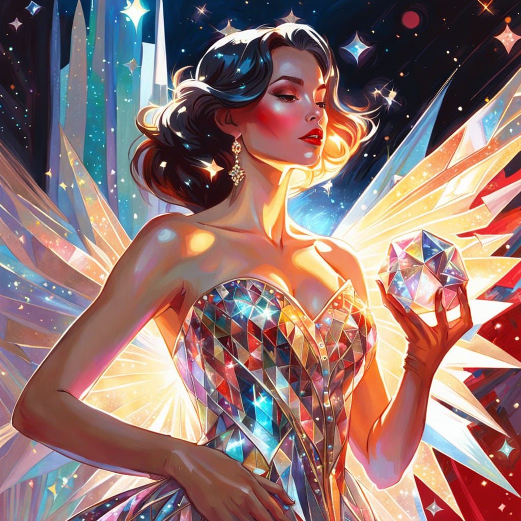 Celestial Woman on Red Carpet in Digital Art Style